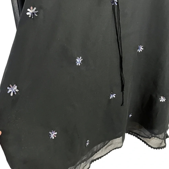 Hot Gossip Blouse 2X Black Sheer Slit Sleeve Blue Sequins Snowflakes Evening Top - Picture 6 of 9
